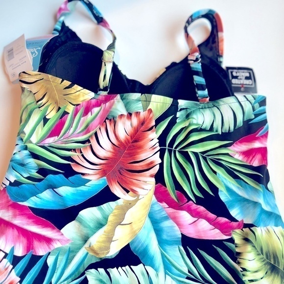 SWIM SOLUTIONS V-Neck Pleated Tummy-Control Tankini Top,swimming suit size 10 - Picture 12 of 14